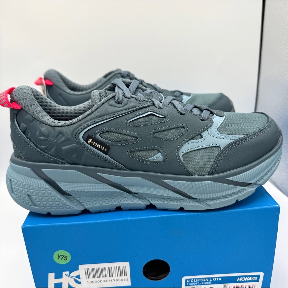 Nwt Hoka Clifton Leather Gore-Tex Waterproof Unisex Goblin Stone Blue Gbsb